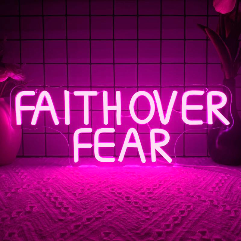 Faith over Fear Neon Signs for Wall Decor,Dimmable Positive Jesus Neon Light,Usb Neon Light for Man Cave Bedroom Birthday Party Classroom Backdrop Decor Aesthetic