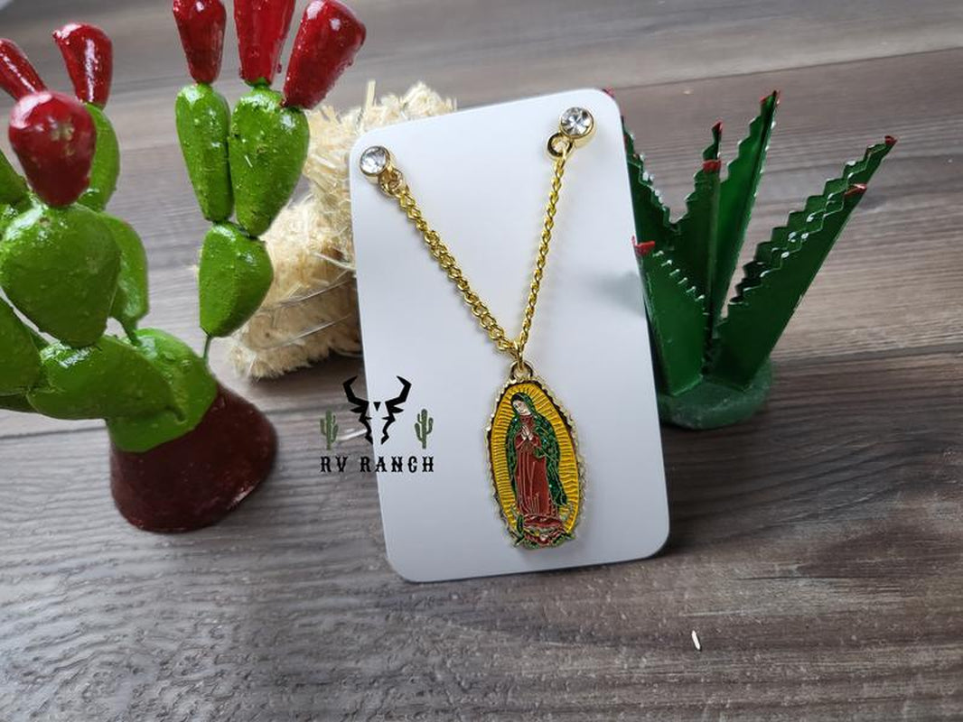 Virgen De Guadalupe Gold Chain Hat Pin, La Guadalupana Pin for Caps, Hat Accessories, Pin De Cadena Para Gorras
