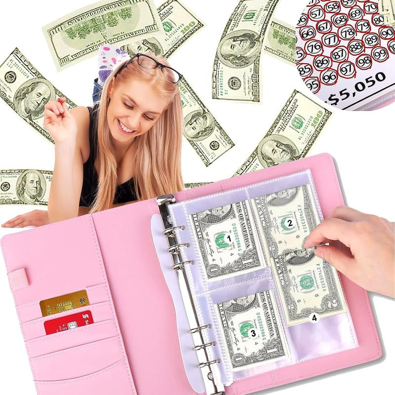 100 Envelope Challenge Binder, Savings Challenges Sheets ，Budget Binder with Cash Envelopes，Fun Way to save $5,050,Budget Binder Planner Book，A5 Money Saver Envelope Challenge Binder