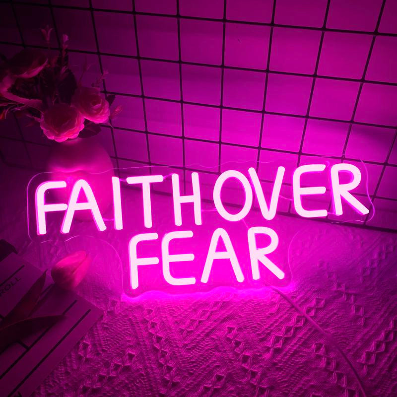 Faith over Fear Neon Signs for Wall Decor,Dimmable Positive Jesus Neon Light,Usb Neon Light for Man Cave Bedroom Birthday Party Classroom Backdrop Decor Aesthetic