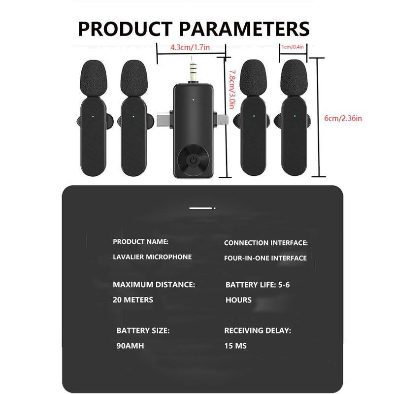 1-To-4 Portable Wireless Microphone Set, Rechargeable Wireless Mic for Content Creators, Professional Wireless Microphone Set for Live Streaming & Podcasting