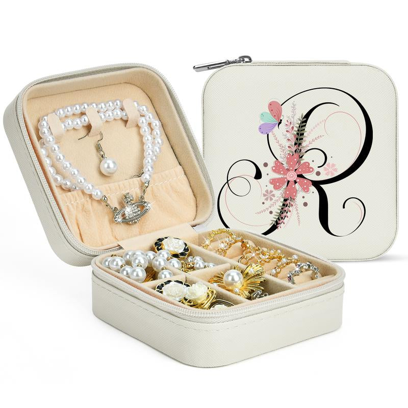 LOKASS Personalized Initial Travel Jewelry Case Bridesmaid Gifts Small Jewelry Box Organizer, Birthday Gift for Mom/Friends/Sister Lettera~Z