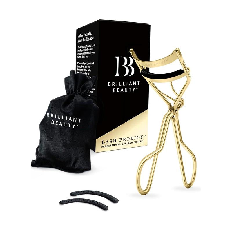 Brilliant Beauty Eyelash Curler with Satin Bag & Refill Pads - Award Winning - No Pinching, Just Dramatically Curled Eyelashes for a Lash Lift in Seconds