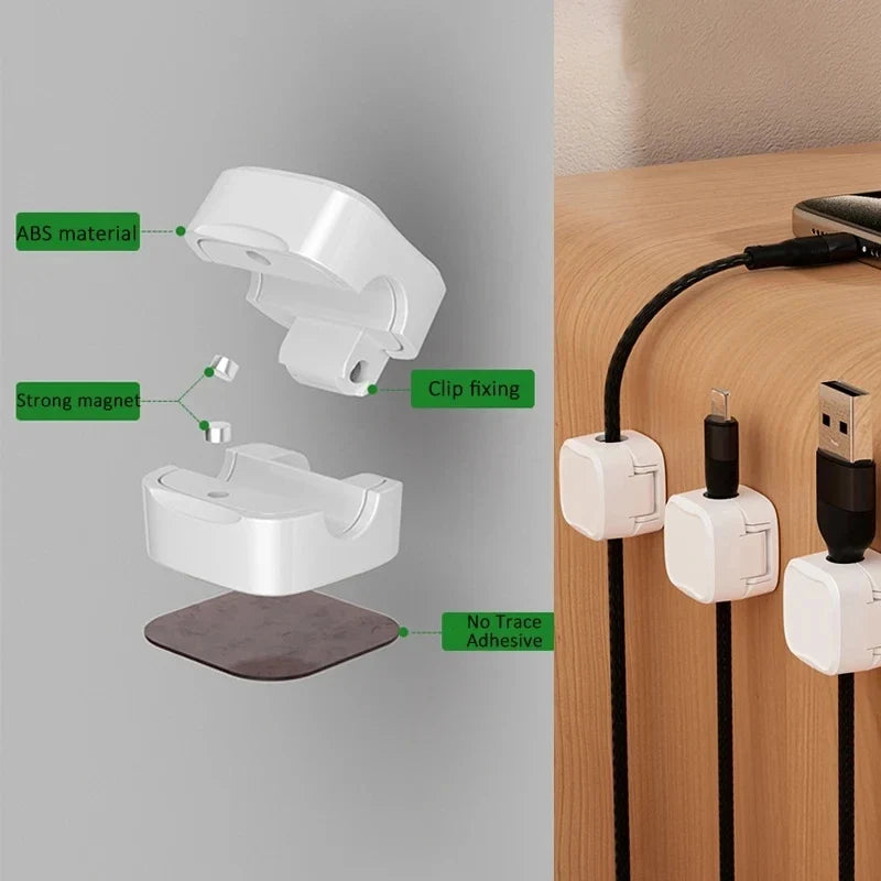 6PCS Magnetic Wire Organizer Desktop Cable Clip Protector Cord Magnet Cable Winder Row Plug Mouse USB Charging Line Holder Hook