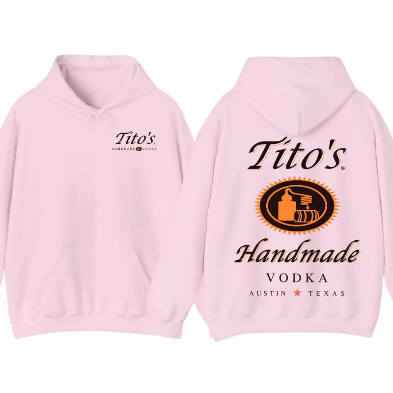 Tito'S Handmade Vodka 2-Sided Hoodie T-Shirt, Texas Austin Graphic Pullover, Casual Streetwear for Men and Women, Summer Party Outfit