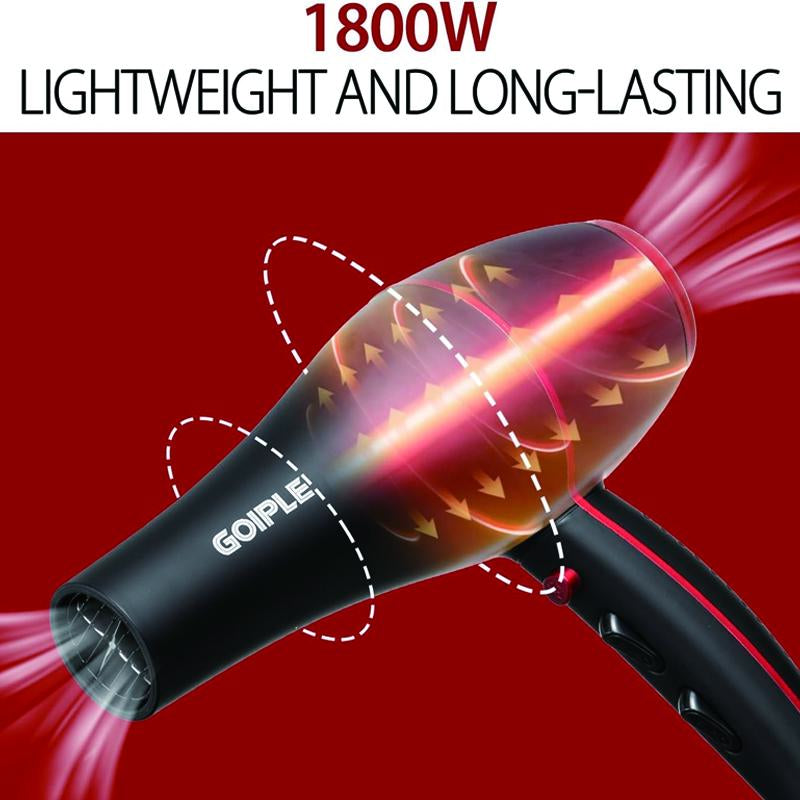 Professional 1800W Blow Dryer Set - Ionic Technology, Low Noise, and Constant Temperature Control Full Size Diffuser Keratin Serum Concentrator