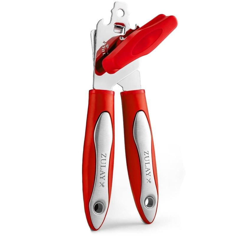 Zulay Kitchen Handheld Can Opener - Durable Manual Opener with Smooth Edge Stainless Steel Blades, Comfortable Grip, and Large Turn Knob Cover
