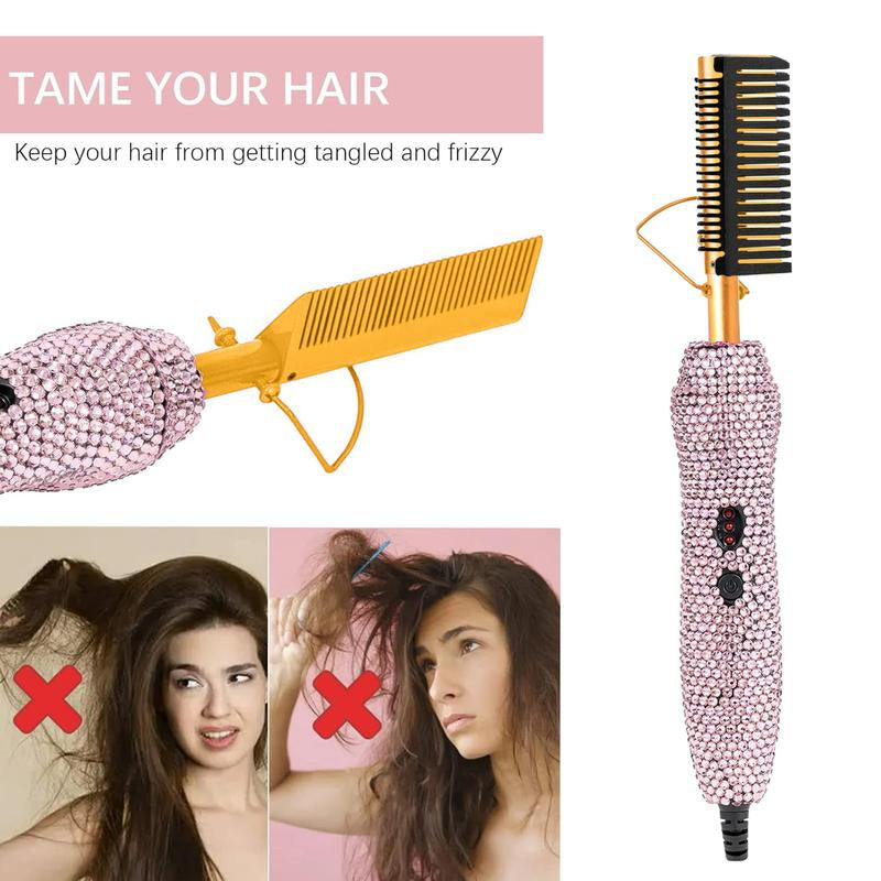 Diamond Electric Hair Straightening and Curling Comb 450°F for Natural Hair and Wigs,Straightening Brush,Straightener,Hair Styling Tools
