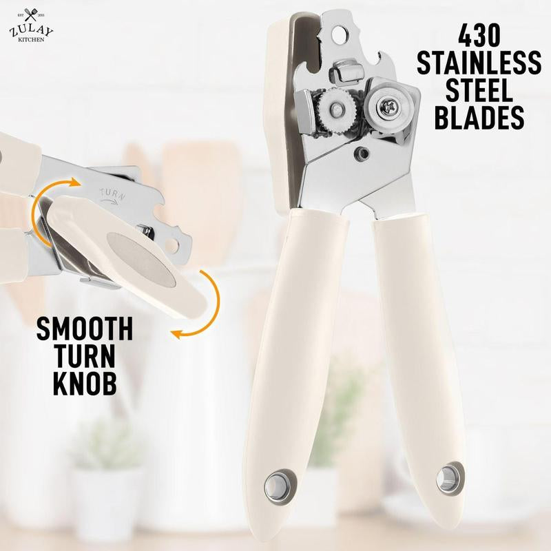 Zulay Kitchen Handheld Can Opener - Durable Manual Opener with Smooth Edge Stainless Steel Blades, Comfortable Grip, and Large Turn Knob Cover