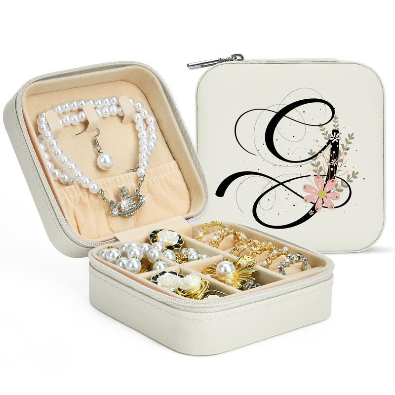 LOKASS Personalized Initial Travel Jewelry Case Bridesmaid Gifts Small Jewelry Box Organizer, Birthday Gift for Mom/Friends/Sister Lettera~Z