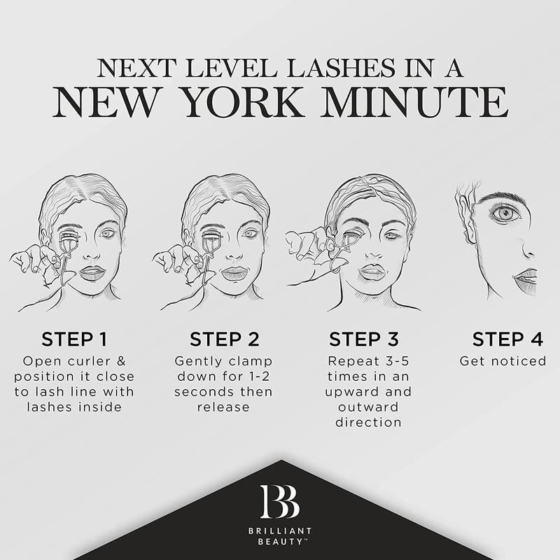 Brilliant Beauty Eyelash Curler with Satin Bag & Refill Pads - Award Winning - No Pinching, Just Dramatically Curled Eyelashes for a Lash Lift in Seconds