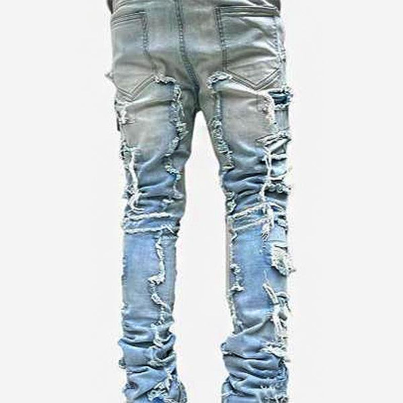 Men'S Creative Fringe Straight Jeans, Men'S Layered Jeans Skinny Ripped Jeans Slim Jeans Y2K Goth Harajuku Emo Jeans, Men'S Casual Mid-Stretch Street Style Hip-Hop Barrel Jeans, Quality Fabric Skinny Jeans for All Seasons