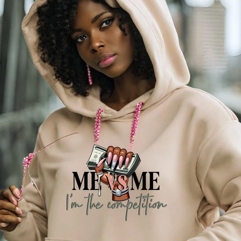 Me Vs Me Woman’S Hoodie W\ Pink Rhinestone Hoodie Strings