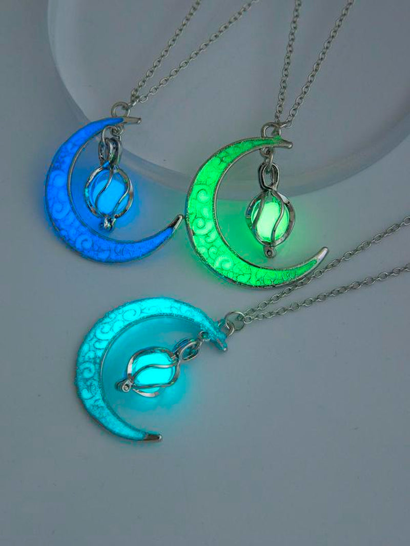 Women'S Glow in the Dark Moon Resin Pendant Necklace, Adjustable Zinc Alloy Necklace, Fashion Glowing Jewelry Accessories as Gift without Box, Tarnish Resistant Necklace