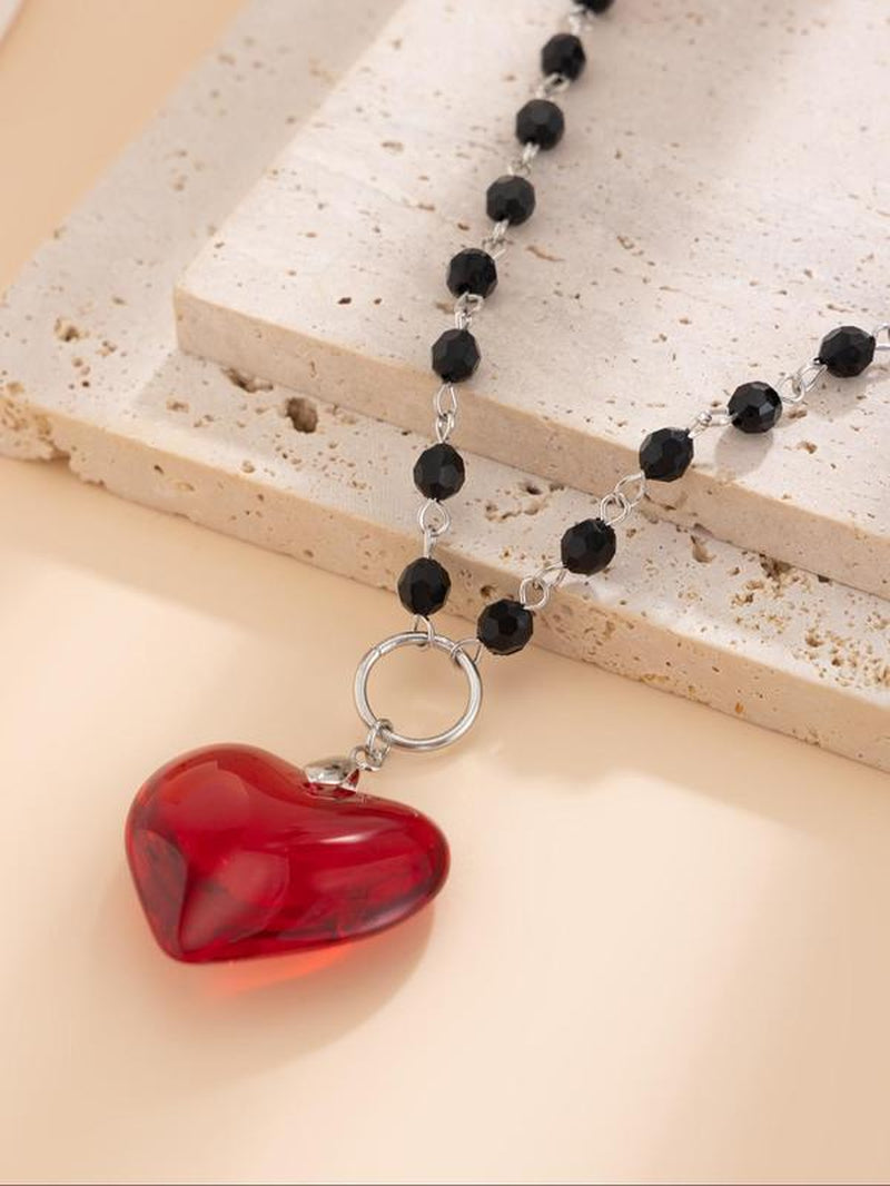 Artificial Crystal & Heart Charm Decor Pendant Necklace for Women & Girls, Fashion Jewelry for Party, Daily Decor, Trendy All-Match & Exquisite Jewelry for Birthday Gift