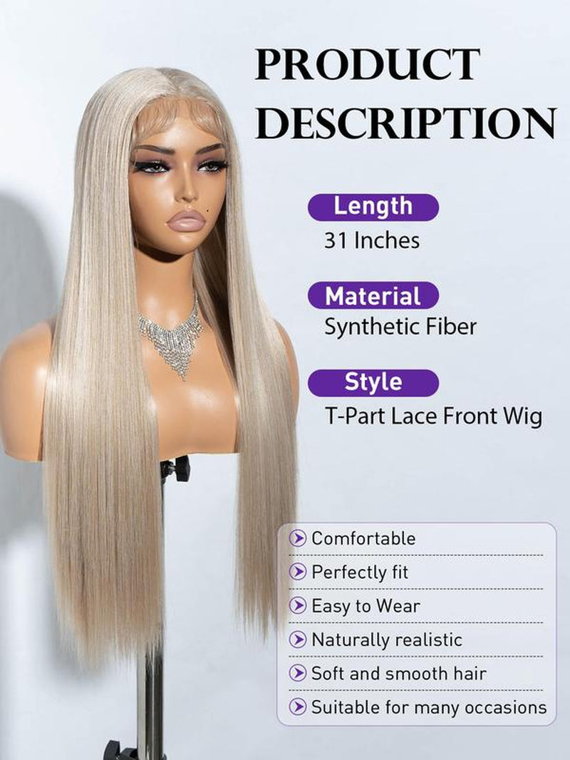 31 Inch Long Straight Wigs for Women, Fashion Gorgeous Fluffy Heat Resistant Wigs without Bangs, Synthetic Lace Front Wigs for Party, Daily Use