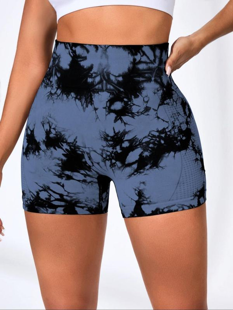 Women'S Solid Color/Tie Dye Print High Waist Sports Shorts, Gym Shorts, Sporty Comfortable High Stretch Skinny Shorts, Ladies Sportswear for Gym Workout Running, Back to School Outfit