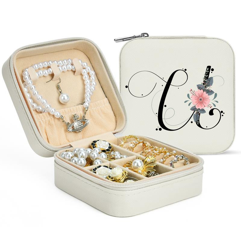 LOKASS Personalized Initial Travel Jewelry Case Bridesmaid Gifts Small Jewelry Box Organizer, Birthday Gift for Mom/Friends/Sister Lettera~Z