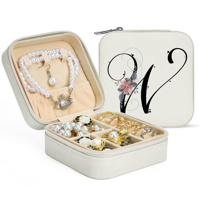 LOKASS Personalized Initial Travel Jewelry Case Bridesmaid Gifts Small Jewelry Box Organizer, Birthday Gift for Mom/Friends/Sister Lettera~Z