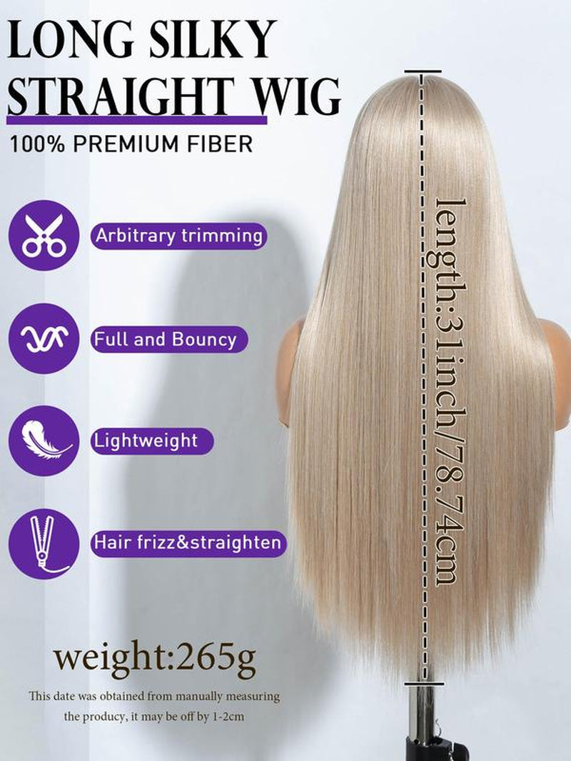 31 Inch Long Straight Wigs for Women, Fashion Gorgeous Fluffy Heat Resistant Wigs without Bangs, Synthetic Lace Front Wigs for Party, Daily Use