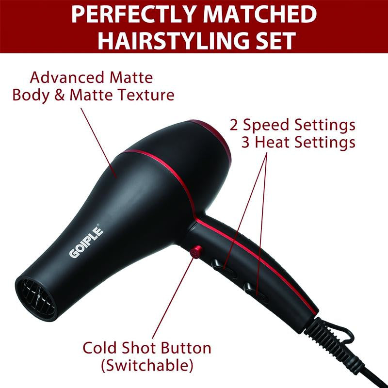Professional 1800W Blow Dryer Set - Ionic Technology, Low Noise, and Constant Temperature Control Full Size Diffuser Keratin Serum Concentrator