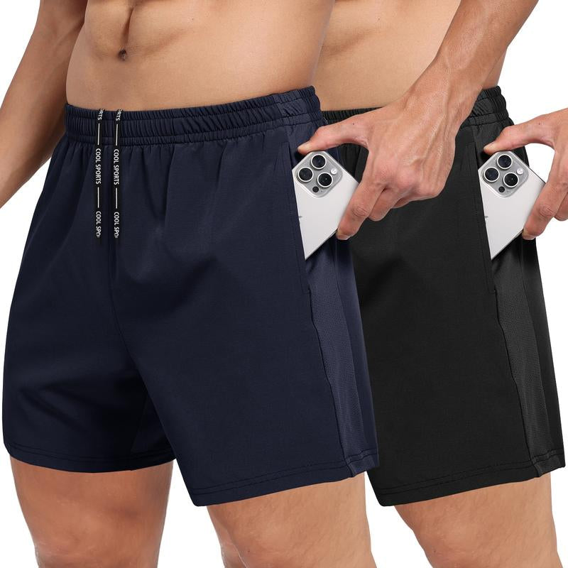 SHOWITTY 2 Pack ‌Plus Size Men'S Gym Workout Shorts with Zipper Pockets- ‌ 5' Quick Dry Summer Athletic Running Casual Basketball Wear