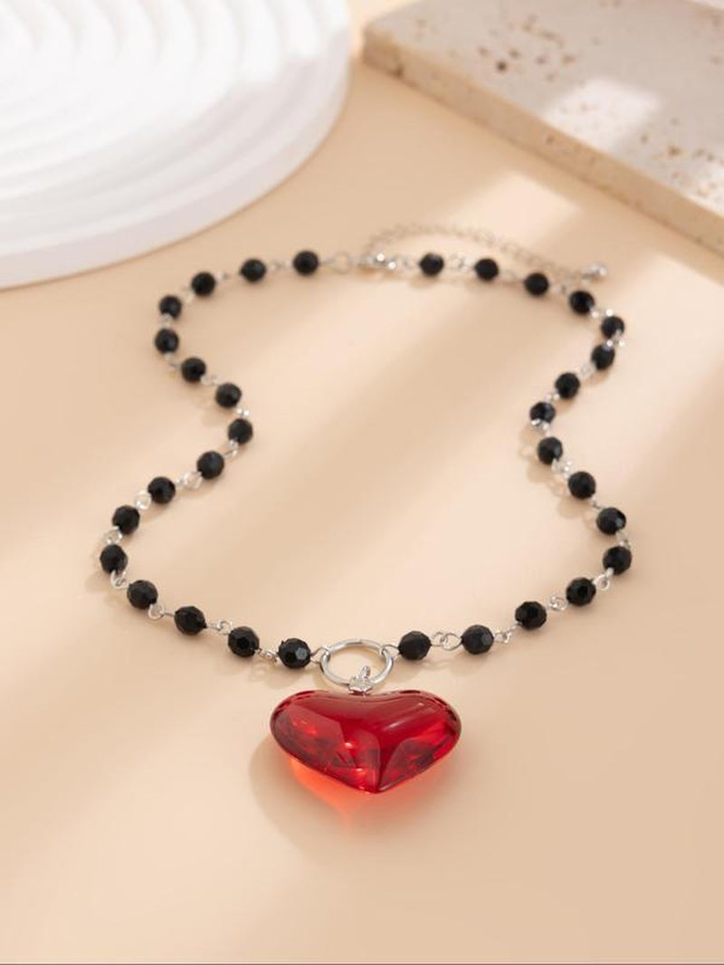 Artificial Crystal & Heart Charm Decor Pendant Necklace for Women & Girls, Fashion Jewelry for Party, Daily Decor, Trendy All-Match & Exquisite Jewelry for Birthday Gift