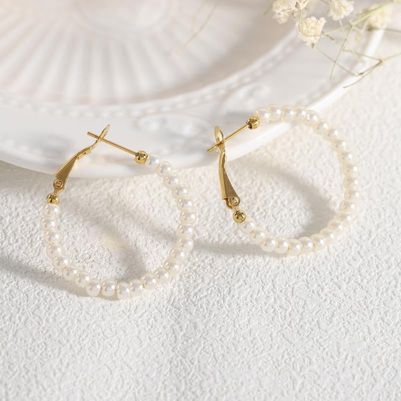 Pearl Earrings for Women - 14K Gold Plated Pearl Huggie Earrings Pearl Earrings for Women Dainty Gold Earrings for Women Trendy Pearl Hoop Earrings Cute Dainty Earrings Gold Jewelry for Women Girls Gift