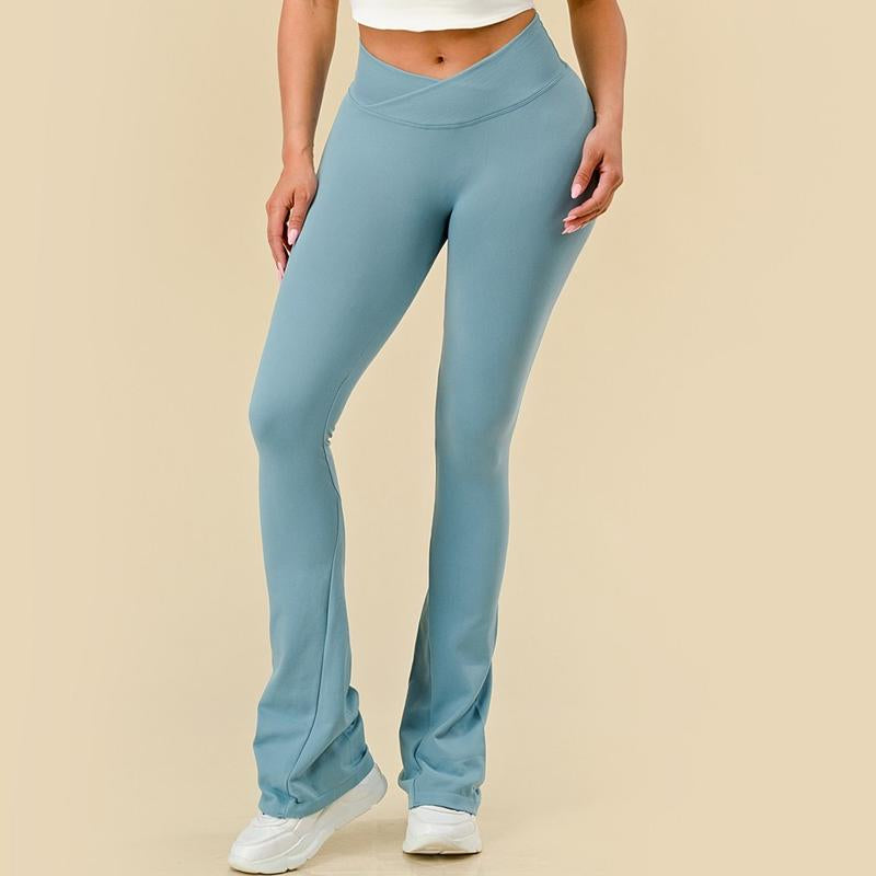 WOMENS FLARE PANTS RIBBED V-SHAPE, HIGH WAIST, WIDE LEG