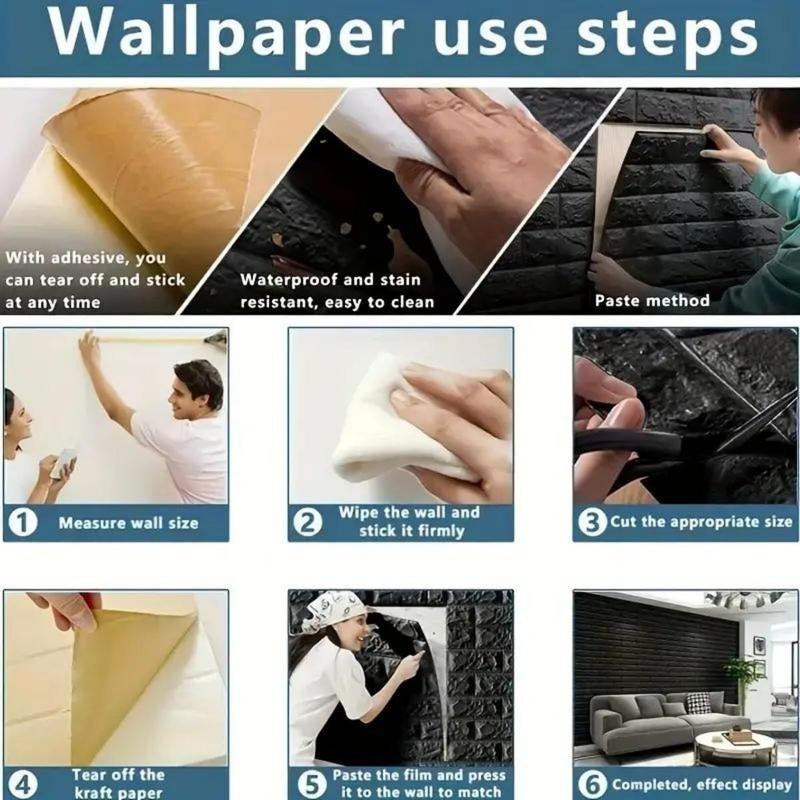3D Self-Adhesive Foam Tile Wall Sticker, 50Pcs/100Pcs Waterproof Adhesive Decorative Panel, Interior Easy to Stick for Indoor Wall Decoration