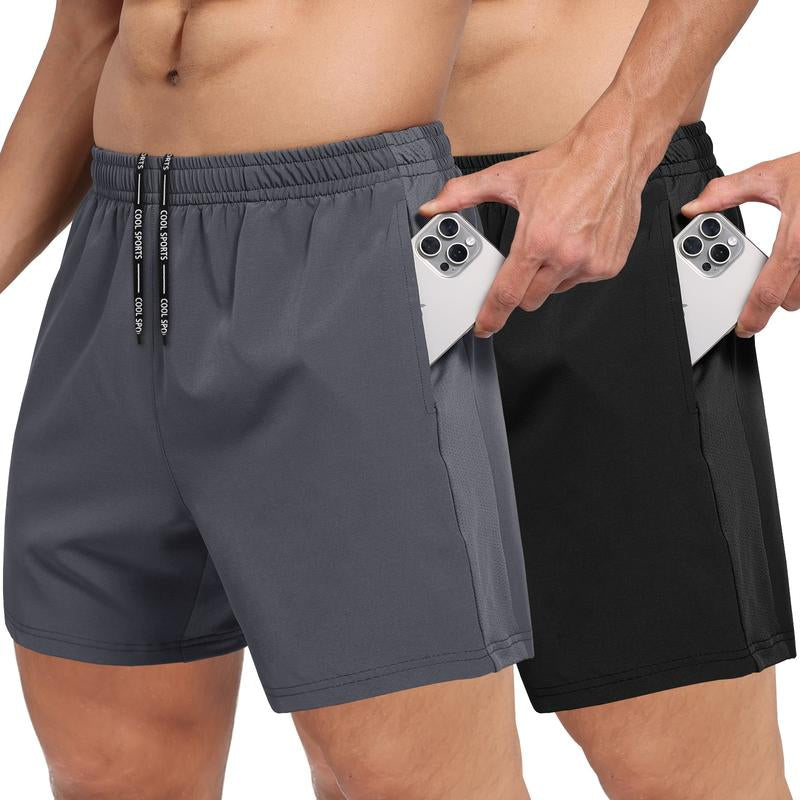 SHOWITTY 2 Pack ‌Plus Size Men'S Gym Workout Shorts with Zipper Pockets- ‌ 5' Quick Dry Summer Athletic Running Casual Basketball Wear