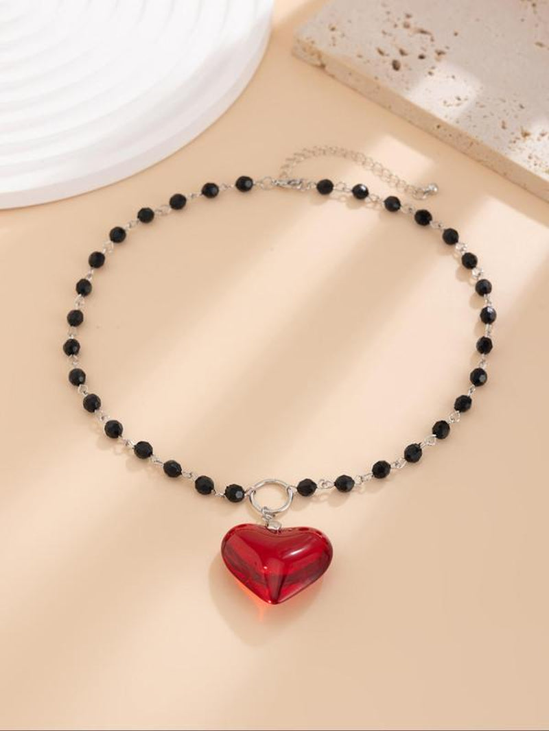 Artificial Crystal & Heart Charm Decor Pendant Necklace for Women & Girls, Fashion Jewelry for Party, Daily Decor, Trendy All-Match & Exquisite Jewelry for Birthday Gift