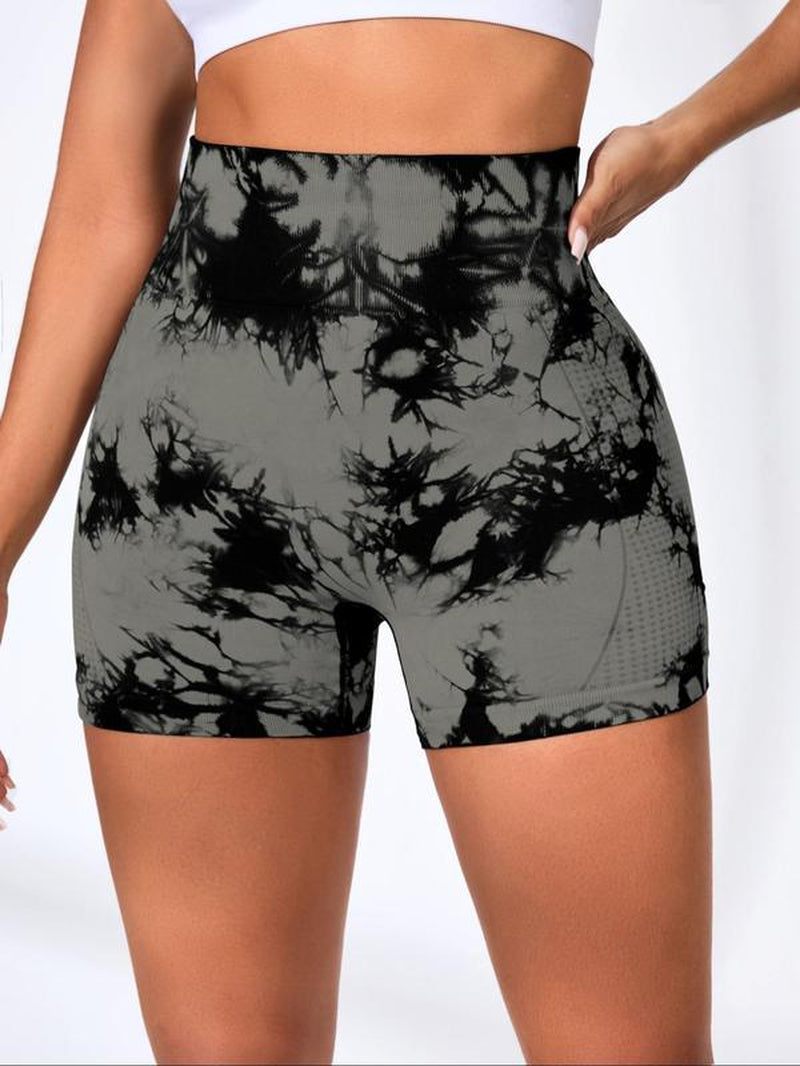 Women'S Solid Color/Tie Dye Print High Waist Sports Shorts, Gym Shorts, Sporty Comfortable High Stretch Skinny Shorts, Ladies Sportswear for Gym Workout Running, Back to School Outfit