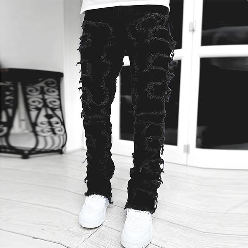 Men'S Creative Fringe Straight Jeans, Men'S Layered Jeans Skinny Ripped Jeans Slim Jeans Y2K Goth Harajuku Emo Jeans, Men'S Casual Mid-Stretch Street Style Hip-Hop Barrel Jeans, Quality Fabric Skinny Jeans for All Seasons