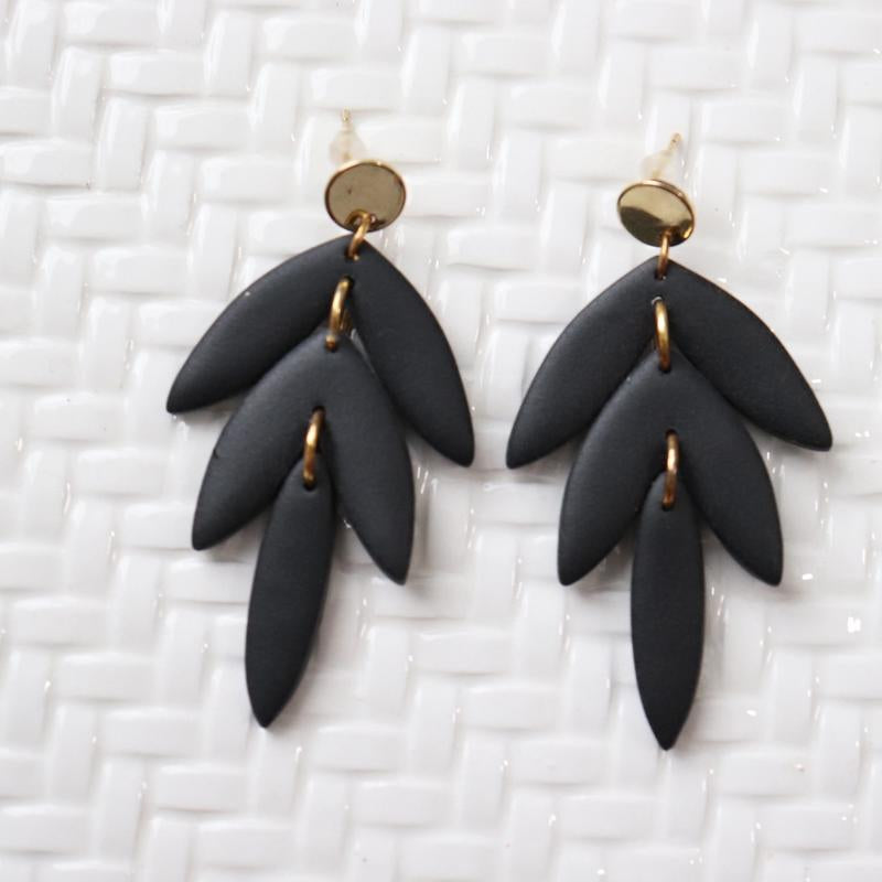 Black Feather Dangle Earrings - Surgical Steel Posts Nickel Free & Hypoallergenic - Handmade Polymer Clay Earrings - Lightweight & Durable