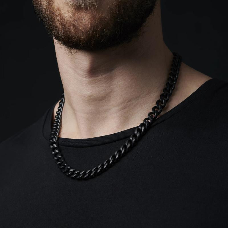 10Mm Thick Cuban Link Chains for Men, Black Stainless Steel Necklace and Bracelet Set, Size Optional 7.5''-30