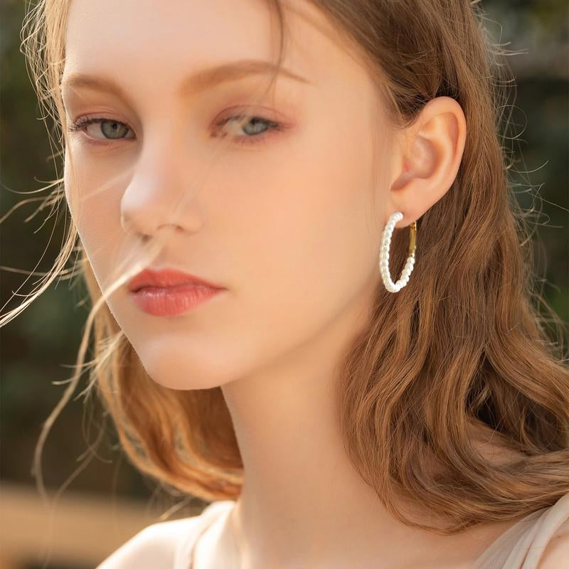 Pearl Earrings for Women - 14K Gold Plated Pearl Huggie Earrings Pearl Earrings for Women Dainty Gold Earrings for Women Trendy Pearl Hoop Earrings Cute Dainty Earrings Gold Jewelry for Women Girls Gift