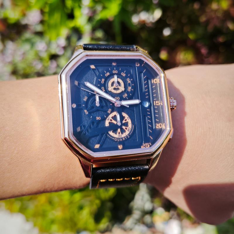 New Fashion Luminous Quartz Watch Royal Design Waterproof Leather Band Wristwatch for Men Analog Reloj