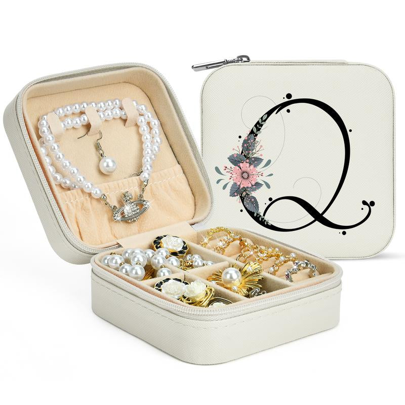 LOKASS Personalized Initial Travel Jewelry Case Bridesmaid Gifts Small Jewelry Box Organizer, Birthday Gift for Mom/Friends/Sister Lettera~Z