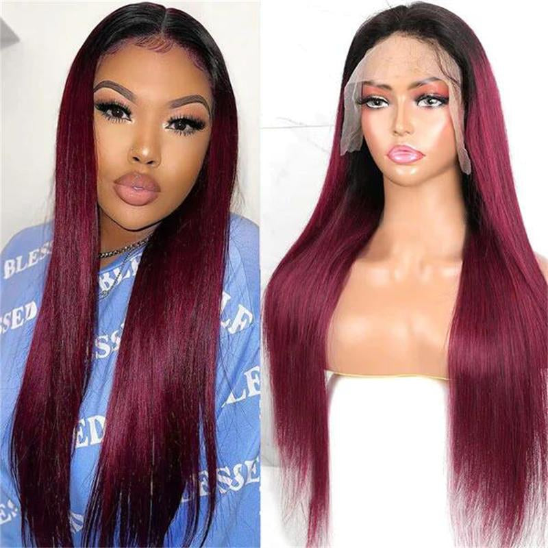 【Clearance Price】Megalook 4X4 Lace 1B99J Straight 180% Density 24/26 Inch Human Wigs