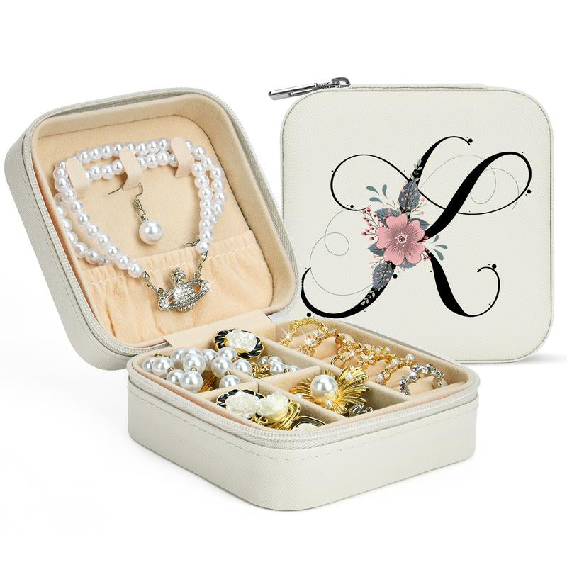 LOKASS Personalized Initial Travel Jewelry Case Bridesmaid Gifts Small Jewelry Box Organizer, Birthday Gift for Mom/Friends/Sister Lettera~Z