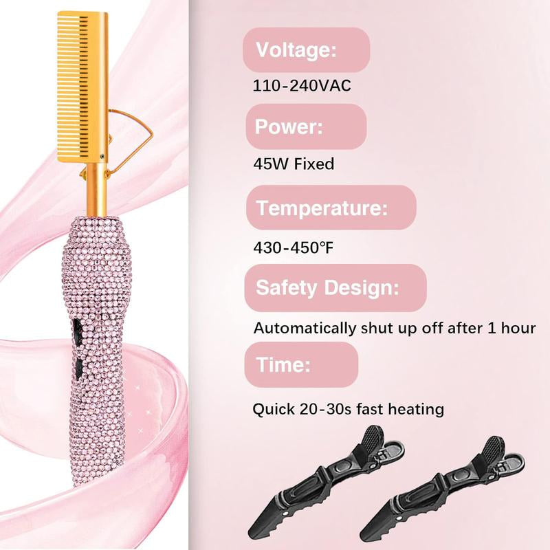 Diamond Electric Hair Straightening and Curling Comb 450°F for Natural Hair and Wigs,Straightening Brush,Straightener,Hair Styling Tools