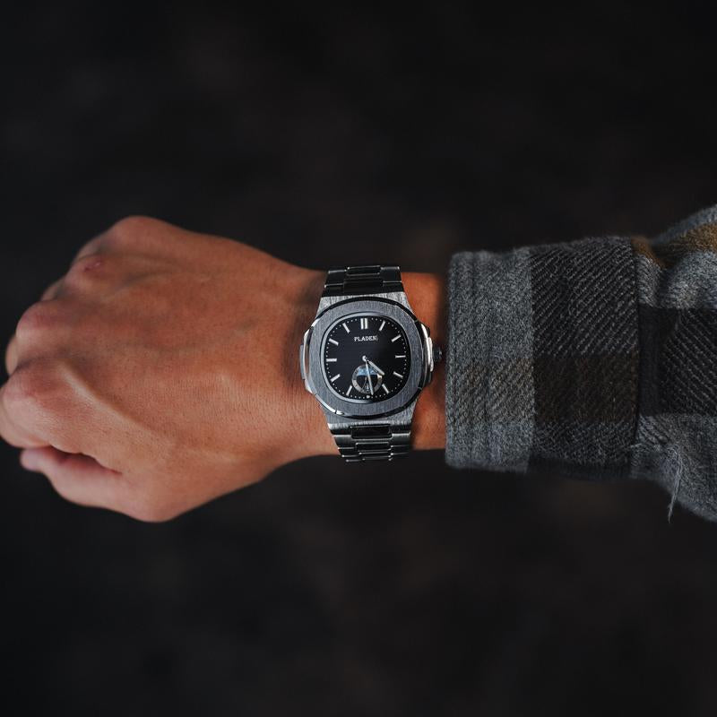 Mens Stainless Steel Watch with Moon Phase, Quartz Movement