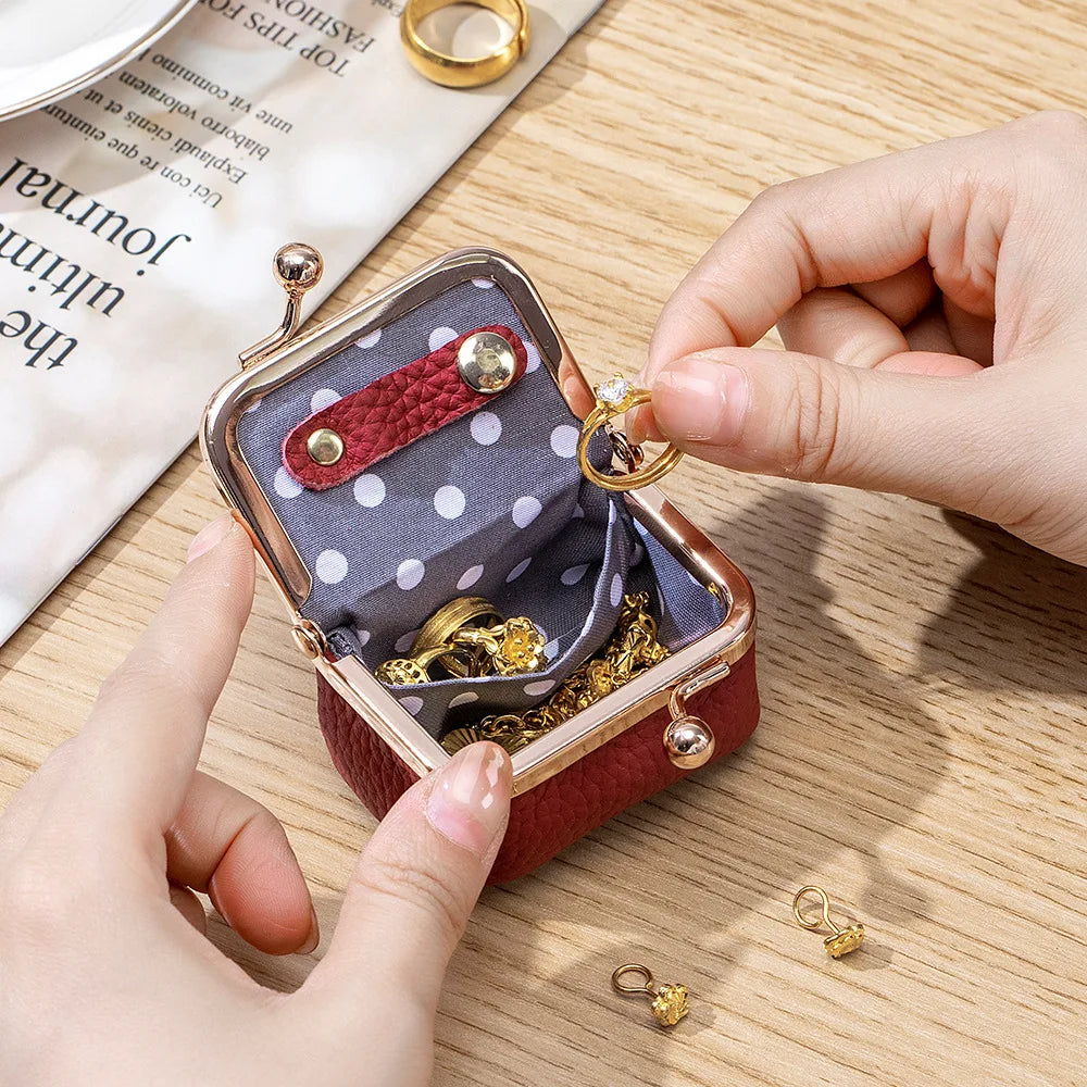 New Genuine Leather Small-Sized Gold Bag, Diamond Ring, Jewelry Bag, Mini Ring, Necklace, Earrings, Accessory Box, Coin Purse