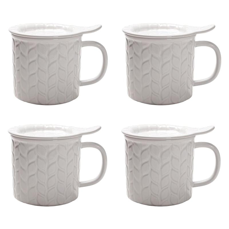 Temp-Tations Carved Willow Set of (4) 24-Oz Mega Mugs with Lid-Its
