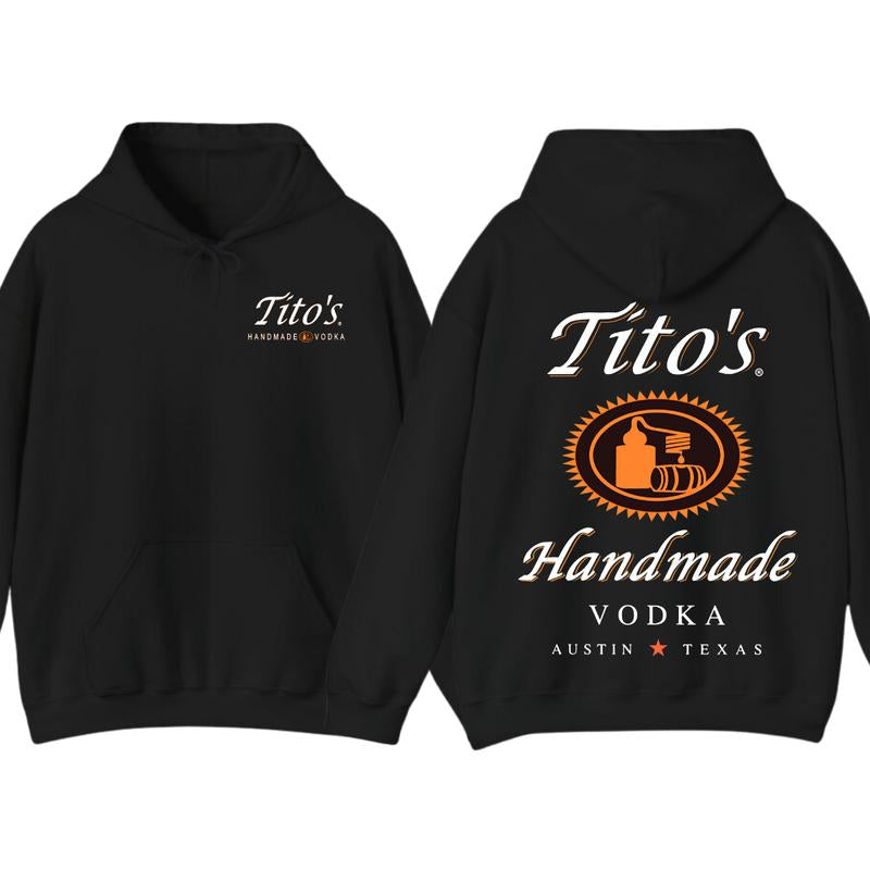 Tito'S Handmade Vodka 2-Sided Hoodie T-Shirt, Texas Austin Graphic Pullover, Casual Streetwear for Men and Women, Summer Party Outfit