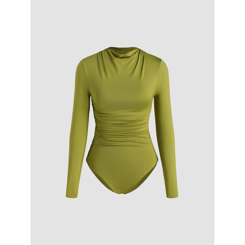 Cider [3 Colors, Size 2-26] round Neckline Solid Ruched Bodysuit