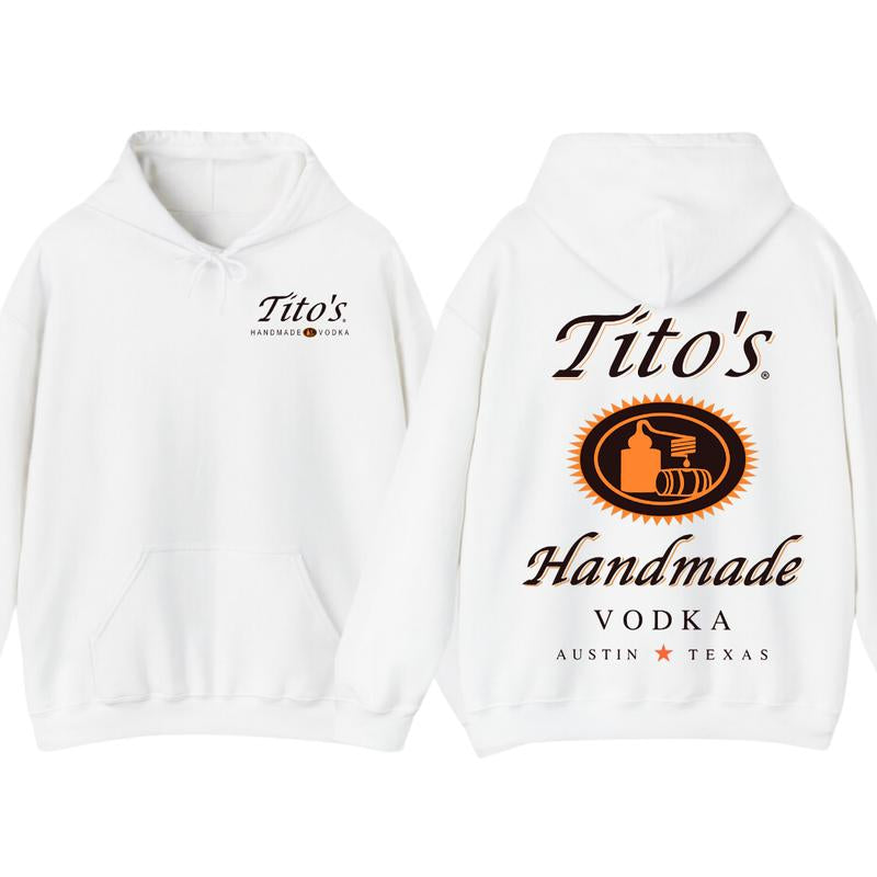 Tito'S Handmade Vodka 2-Sided Hoodie T-Shirt, Texas Austin Graphic Pullover, Casual Streetwear for Men and Women, Summer Party Outfit