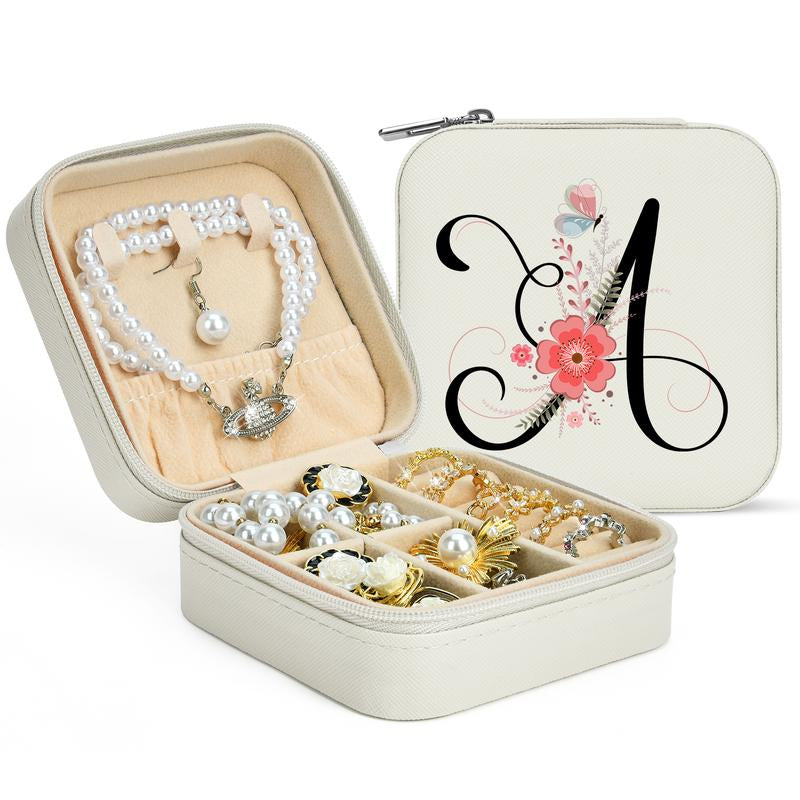 LOKASS Personalized Initial Travel Jewelry Case Bridesmaid Gifts Small Jewelry Box Organizer, Birthday Gift for Mom/Friends/Sister Lettera~Z