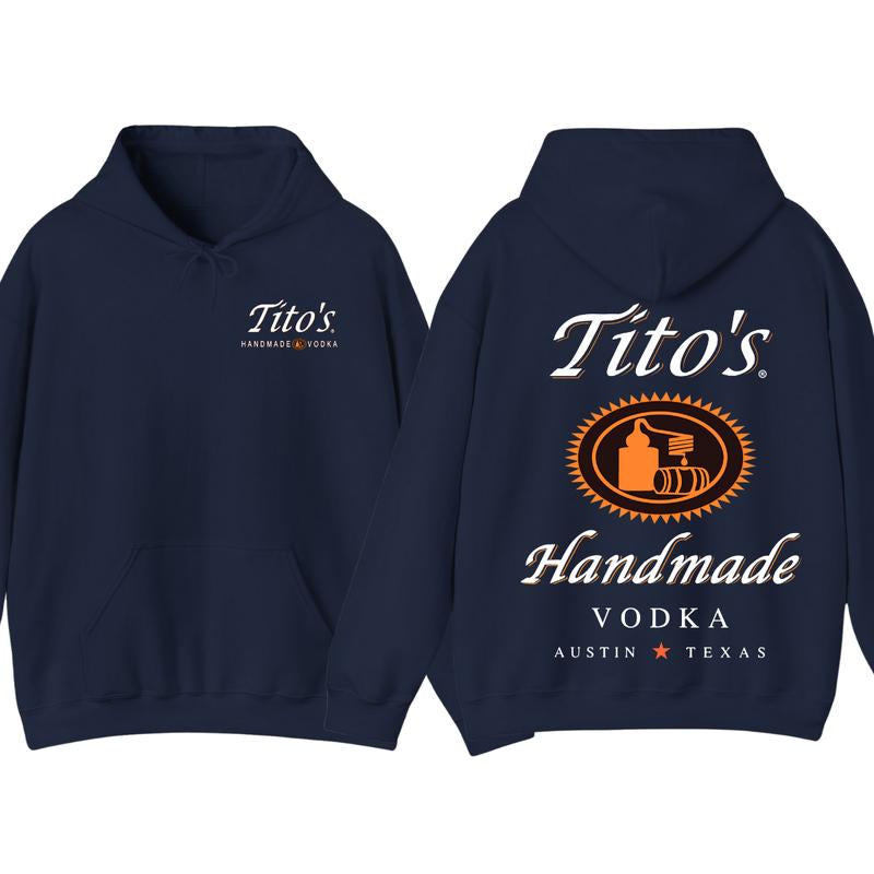 Tito'S Handmade Vodka 2-Sided Hoodie T-Shirt, Texas Austin Graphic Pullover, Casual Streetwear for Men and Women, Summer Party Outfit